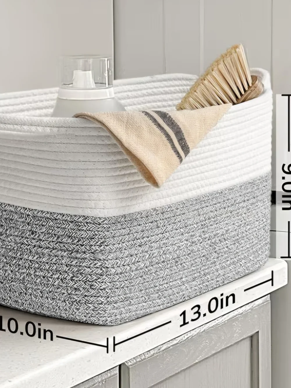 West Elm Two-Tone Cream and Gray Rope Storage Basket